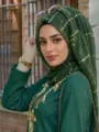 Πράσινο hijab και top με παγιέτες και εντυπωσιακές χρυσές λεπτομέρειες κεντήματος. - 200x85cm / Πράσινο