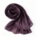 Dark purple pleated shimmering long scarf and hijab, breathable lightweight satin fabric. - Deep purple