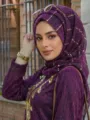 Elegantes lila Pailletten Hijab Tuch für Damen, glänzendes Kopftuch mit passendem Oberteil. - 200x85cm / Lila