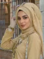 Gold shimmering fabric hijab, stylish women's headscarf variant. Perfect for daily wear. - 12