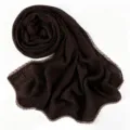 Dark brown lace trim hijab scarf, honeycomb pleated imitation linen headscarf variant. - 15 Dark Coffee