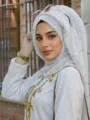 Weißes Pailletten Hijab Tuch mit goldenen Details, elegantes Kopf-Tuch für Damen. - 200x85cm / Weiß