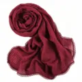 Burgundy lace trimmed crinkle hijab scarf for women, elegant lightweight daily Muslim head wrap. - 16 Wine Red