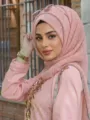 Pink sparkly stretch hijab scarf, elegant women's head wrap for daily fashion and stylish wear. - 15