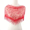 Écharpe Triangle Dentelle Rouge Paillette Fleur Châle Voile De Tête Creux Femme - Rouge