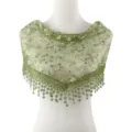 Écharpe triangulaire en dentelle verte à fleurs, élégant châle à franges et sequins - 17 Vert herbe