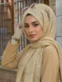 Einfarbiges Pailletten-Kopftuch schimmernder Metallic-Hijab stilvolles modisches Tuch - 200x85cm / Beige