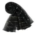 Black sequin long scarf for women, stylish gauze shawl variant featuring metallic stripes. - 200x85cm / 16 Black