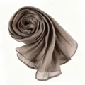 Elegant pleated long scarf shiny silk satin hijab breathable lightweight brown headwrap for women - Brown