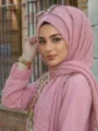 Shimmer pleated hijab for women, elastic metallic head cover and matching sequin top set. - 17