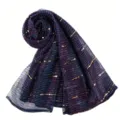 Shimmer metallic sequin long scarf for women, elegant Indian shawl wrap for autumn winter. - 200x85cm / Navy Blue