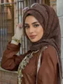 Brown Metallic Fiber Hijab Spun Glitter Headscarf Elegant Women Elastic Muslim Head Wrap - 19