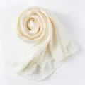 Elegant pleated solid color long scarf with shiny silk texture, breathable and soft. - Beige