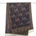 Classic paisley jacquard fringed scarf in navy blue, versatile style for all seasons. - 12 / 180*70cm