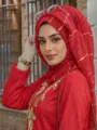 Rotes Pailletten Hijab Tuch für Damen Einfarbig Glitzer Kopfbedeckung Elegantes Accessoire - 200x85cm / Knallrot