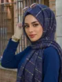 Damen Pailletten Hijab Schal blau elegant Kopftuch glitzernd modische Muslim Abdeckung - 200x85cm / Marineblau
