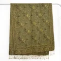 Green paisley jacquard tassel scarf, elegant fringe winter warm fashion shawl for women. - 18 / 180*70cm