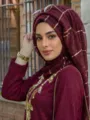 Dunkelrotes Pailletten Hijab Tuch Damen Muslimischer Kopftuch Goldfaden Glanz Mode Kleidung - 200x85cm / Purpurrosarot