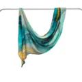 Elegant abstract printed modal scarf, turquoise and gold artistic shawl for women daily wear. - 170*70cm / 39
