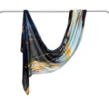Detail view of the modal cotton marble printed scarf shawl with elegant blue and gold tones. - 170*70cm / 40