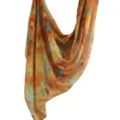 Women watercolor printed satin poly-cotton scarf ethnic shawl wrap 180x80 yellow orange - 38