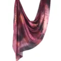 Stylish women's silk scarf with artistic marbled print, elegant pink and purple drape. - 21