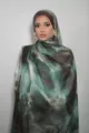 Women's green imitation silk printed long scarf and matching stylish lightweight hijab. - 06 / 85*180cm