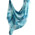 Blue watercolor marble print long scarf hijab, elegant satin fabric accessory for women. - 10