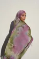 Fashionable Printed Silk Hijab Scarf, Purple Olive Green Lightweight Satin Head Cover - 10 / 85*180cm