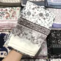 Encrypted voile square scarf featuring elegant floral and lace print design for women and daily wear. - 47