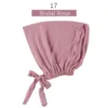 Gorra de hijab de modal con lazos, pañuelo de cabeza liso ajustable para mujeres. - Rosa Nupcial