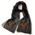 Μαύρο μακρύ δίχτυ κεντητό φουλάρι με πέρσες και κυματιστά τελειώματα για γυναίκες. - Μαύρο 01
