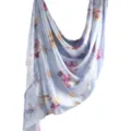 Light blue floral silk scarf variant, elegant vintage style summer shawl for women. - 13