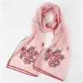 Pink floral embroidered pearl mesh scarf, elegant retro wave edge long shawl for women. - 08 Light Pink