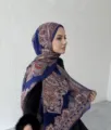 Sciarpa hijab in chiffon paisley blu, accessorio moda musulmano leggero e traspirante - 170X70CM / Blu