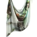 Art print silk scarf, elegant green and brown abstract marble design shawl for women. - 02