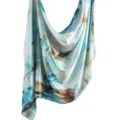 Beautiful blue marble print silk scarf summer ethnic shawl stylish lightweight headscarf accessory - 03