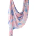 Soft pastel floral digital print scarf for women, elegant lightweight satin feel fashion shawl. - 123