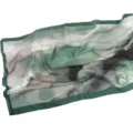 Green border abstract print pearl chiffon scarf, soft breathable stylish hijab for spring. - 18