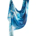 Blue marble print silk-feel scarf variant, elegant ethnic summer shawl accessory. - 11