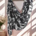 Modal cotton women scarf with black and white tie-dye print, elegant watercolor style shawl. - 06