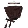 Gorra elástica de modal lisa con cinta para atar, variante de tocado marrón chocolate. - Chocolate