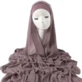 Solid crinkle rayon long scarf with matching elastic inner tube cap set for women elegant hijab. - Dusty Purple
