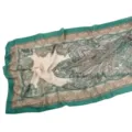 Floral print chiffon scarf with green border, lightweight soft elegant hijab for women spring summer - 38