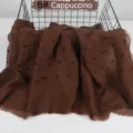 Solid color lightweight crinkled cotton linen scarf with cute pom pom raw edge design. - Cappuccino