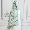 Sciarpa hijab in chiffon stampata cachemire con bordo verde, lungo scialle etnico. - 13