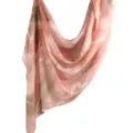 Pink tie-dye long satin polyester scarf, elegant hijab and neck wrap for women. - 14