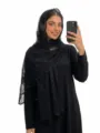 Solid color sheer embroidered floral scarf lightweight women versatile black head wrap shawl - 01 Black
