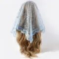 Light blue lace headscarf floral embroidered triangle mantilla vintage hair accessory for women - Light Blue
