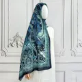Sciarpa hijab in chiffon paisley blu verde, elegante scialle lungo etnico da donna. - 16